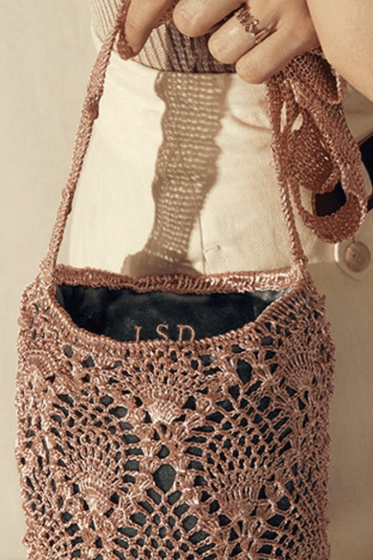 Bags, Vintage Cross Stitch Bag Wblack Velvet Lining 8x115 Wcable Twist  Yarn Strap