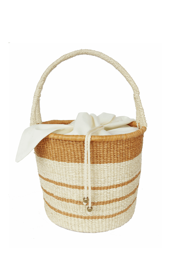 Striped bucket bag - beige