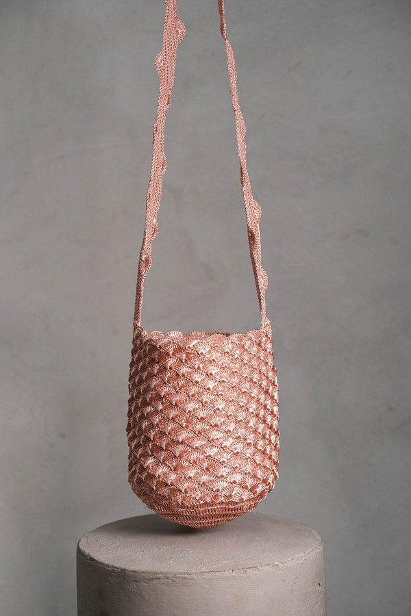 Sea shell crochet rose gold bag